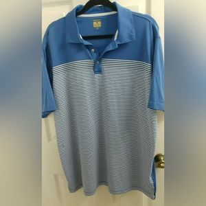 LONE CYPRESS by Pebble Beach Polo Golf Luxury Performance Blue Striped Shirt (L)
